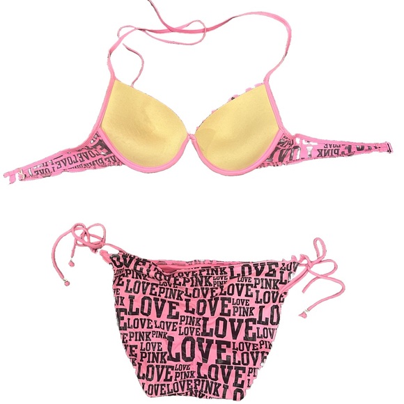PINK VICTORIAS SECRET hot pink and black printed LOVE and PINK words, size SMALL - Picture 3 of 5
